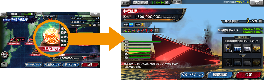 中枢艦隊を撃破するとステージクリア