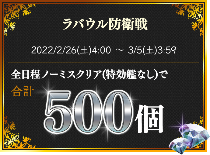 ラバウル防衛戦 全日程ノーミスクリア(特効艦なし)で合計500個